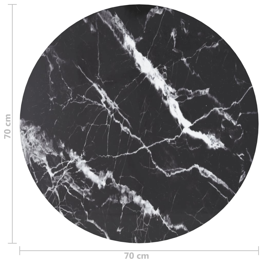 Dessus de table noir Ø70x0,8cm verre trempé avec design marbre - XIOS
