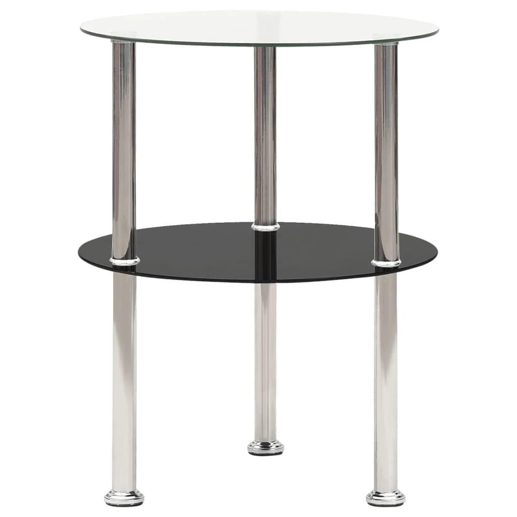 Table d'appoint 2 niveaux Transparent et noir 38cm Verre trempé - XIOS