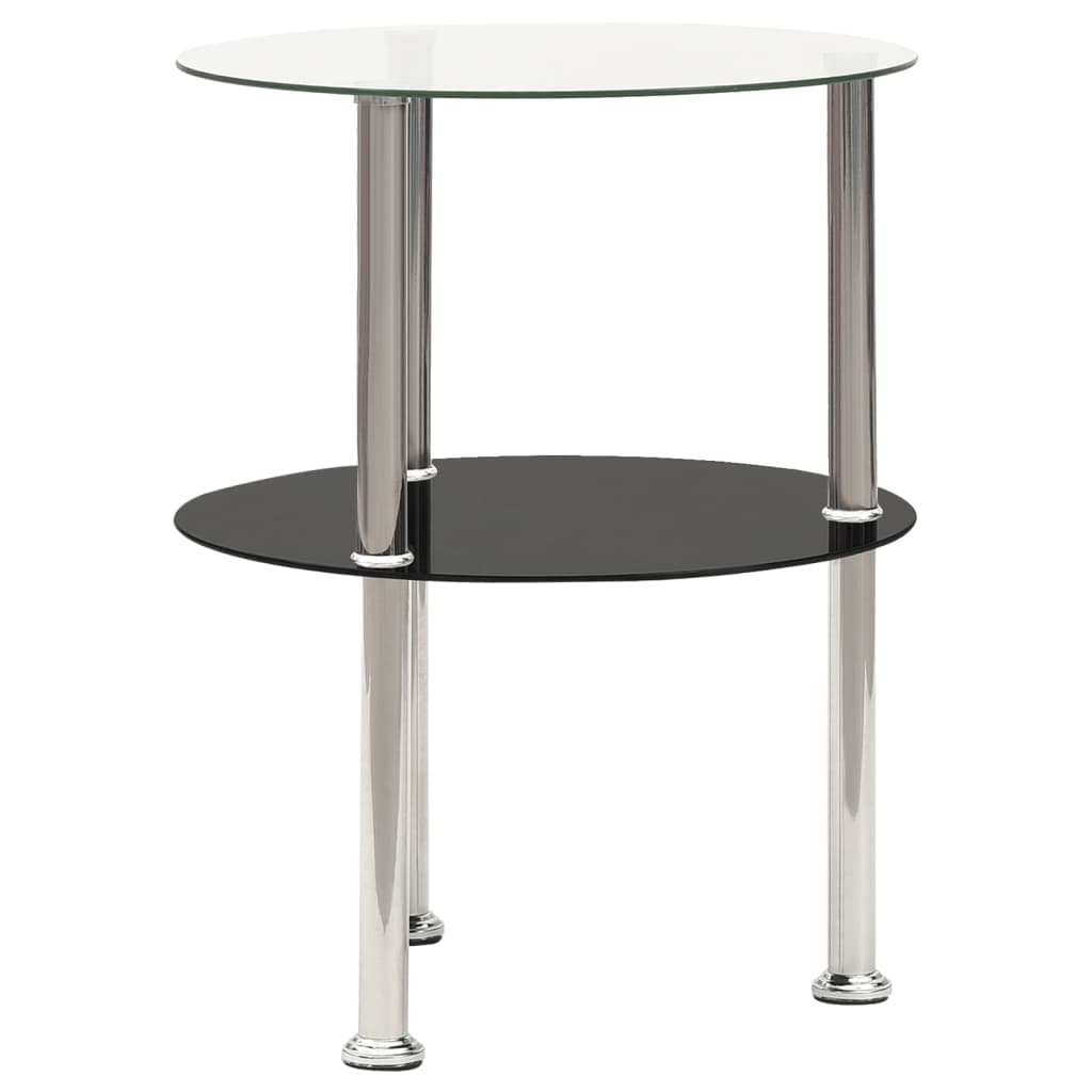 Table d'appoint 2 niveaux Transparent et noir 38cm Verre trempé - XIOS