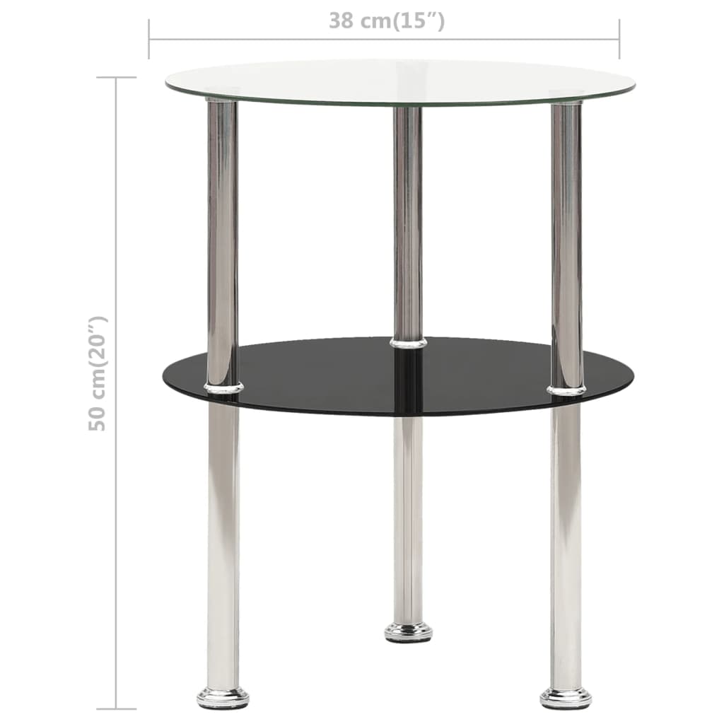 Table d'appoint 2 niveaux Transparent et noir 38cm Verre trempé - XIOS