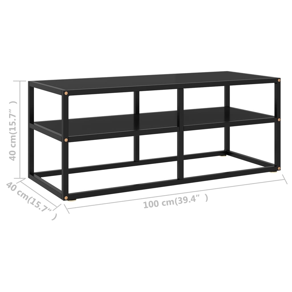 Meuble TV noir avec verre noir 100x40x40 cm