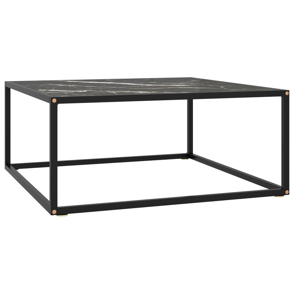 Table basse Noir avec verre marbre noir 80x80x35 cm - XIOS