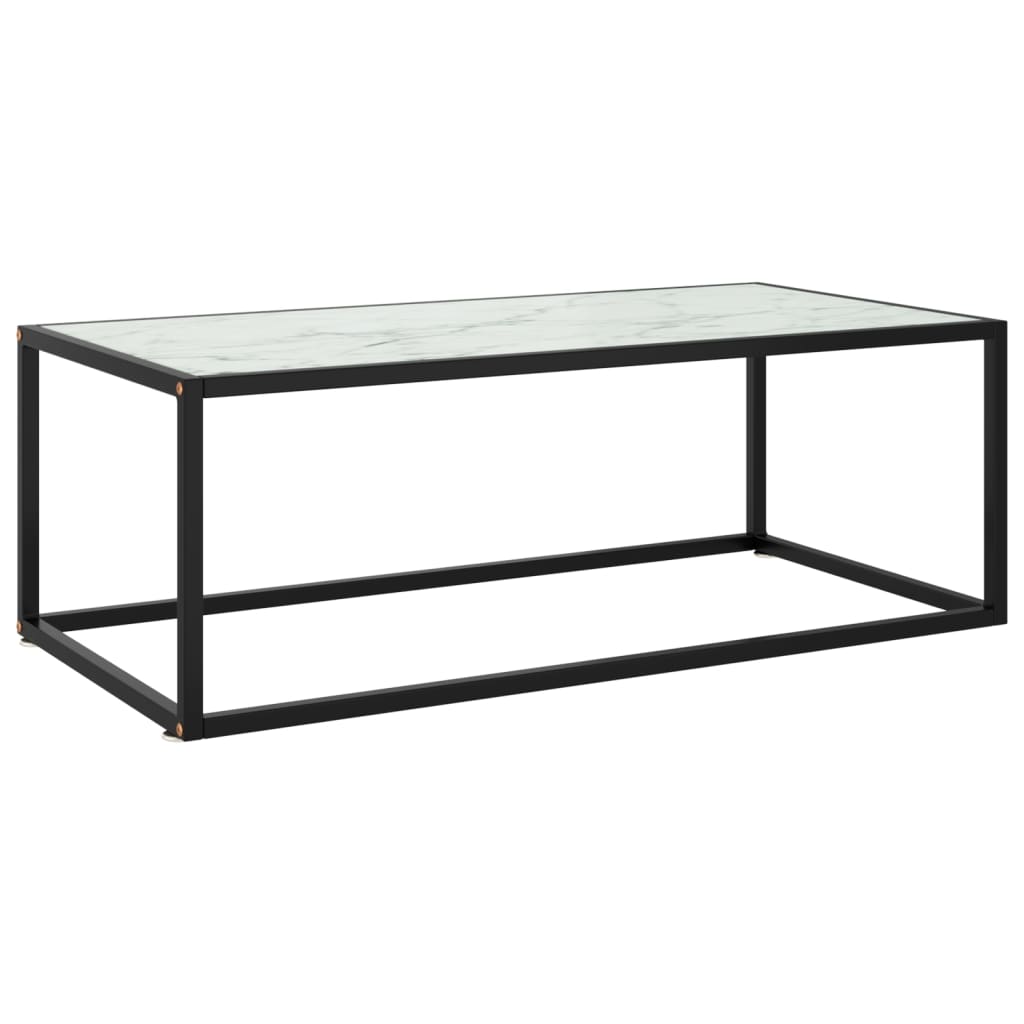 Table basse Noir avec verre marbre blanc 100x50x35 cm - XIOS