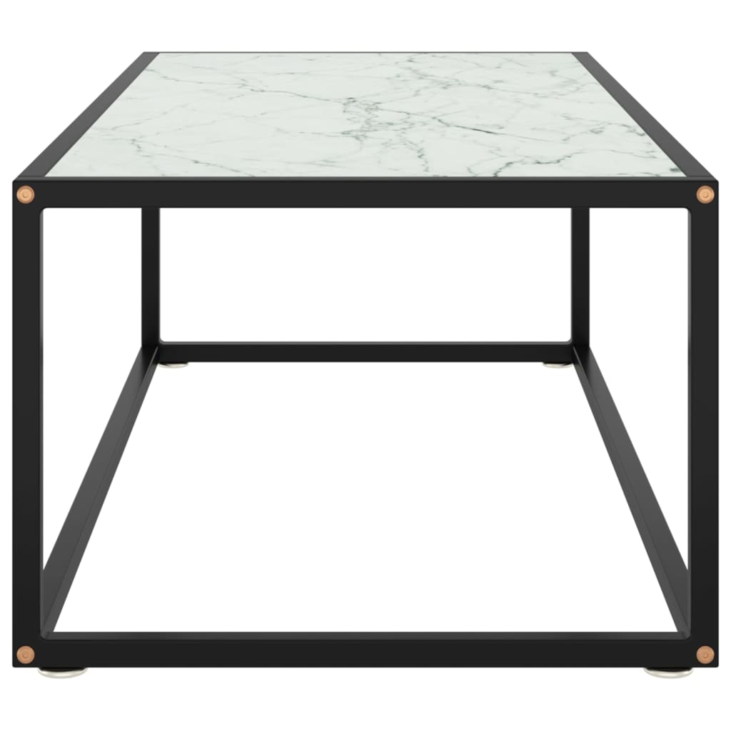 Table basse Noir avec verre marbre blanc 100x50x35 cm - XIOS