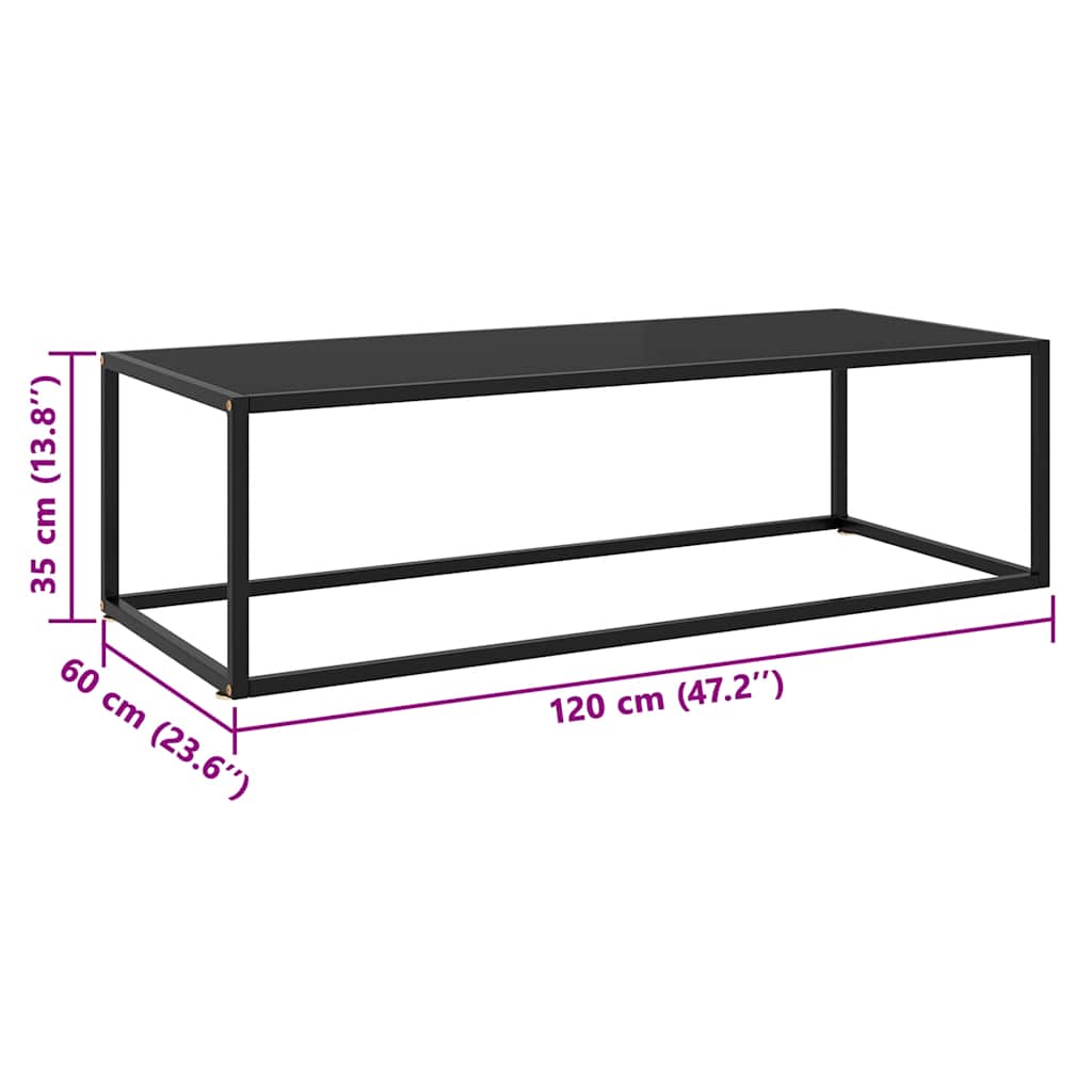 Table basse Noir avec verre noir 120x50x35 cm