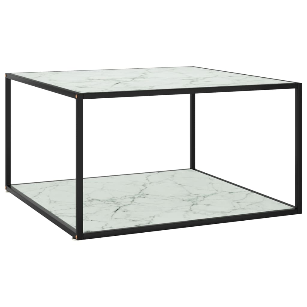 Table basse Noir avec verre marbre blanc 90x90x50 cm - XIOS