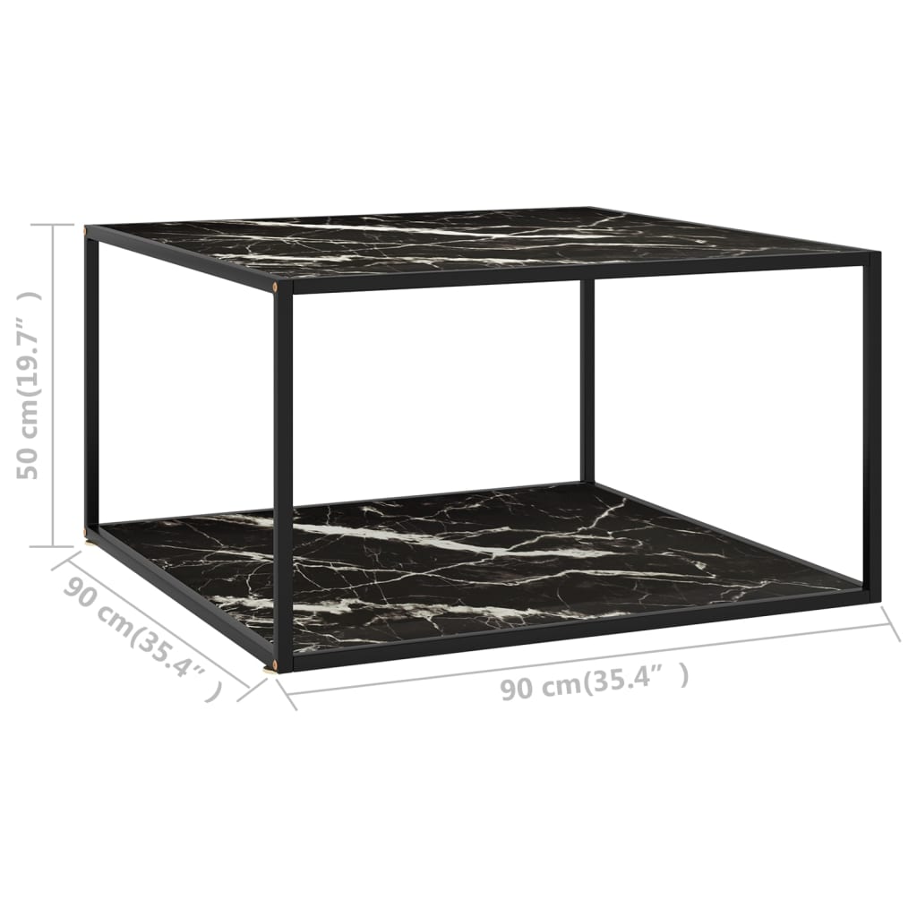 Table basse Noir avec verre marbre noir 90x90x50 cm
