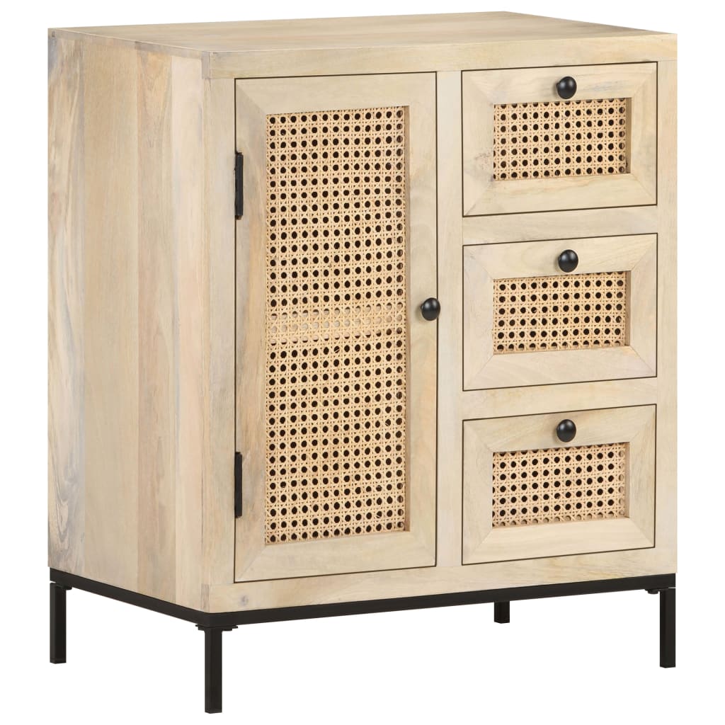 Buffet 60x35x70 cm Bois de manguier massif et canne naturelle - XIOS