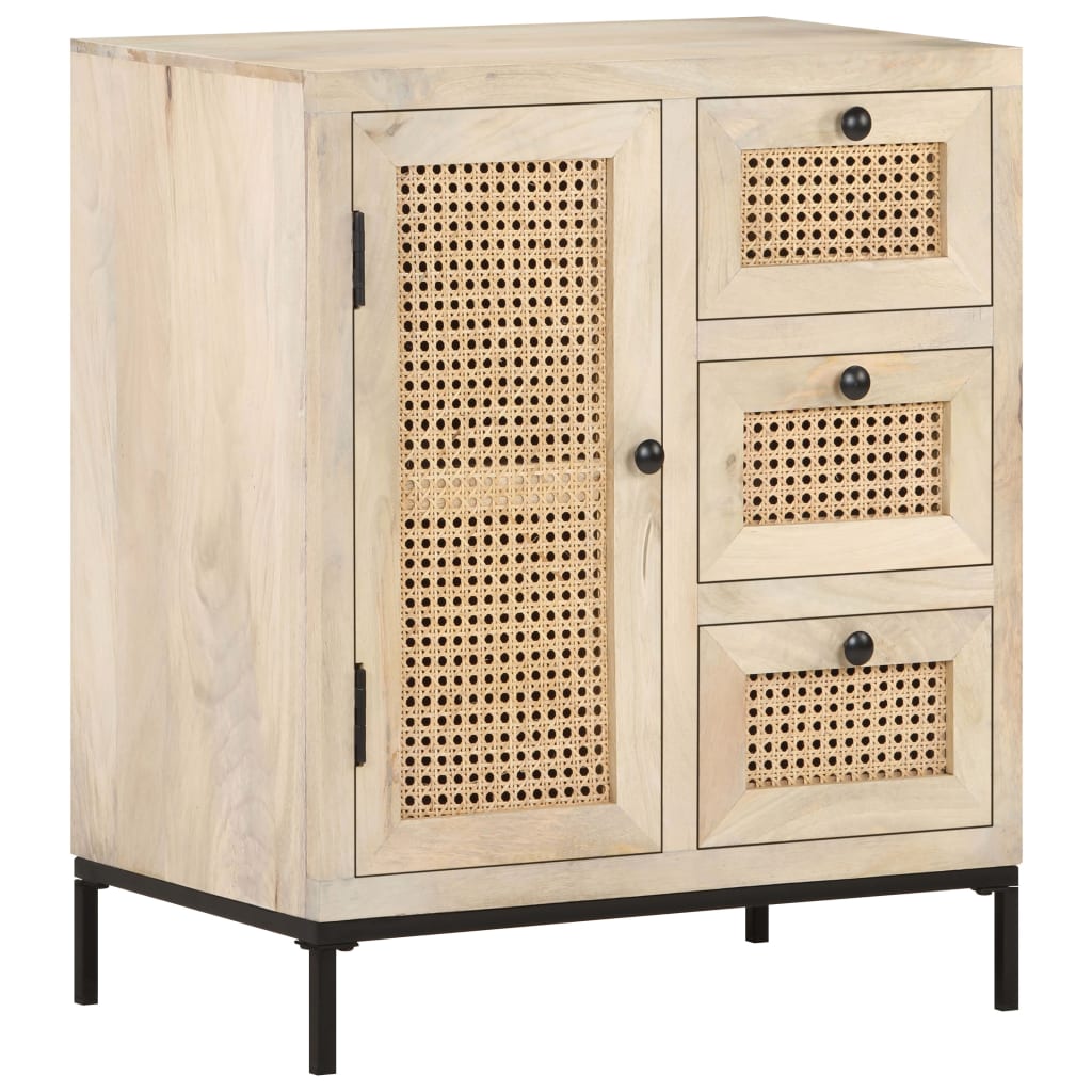 Buffet 60x35x70 cm Bois de manguier massif et canne naturelle - XIOS