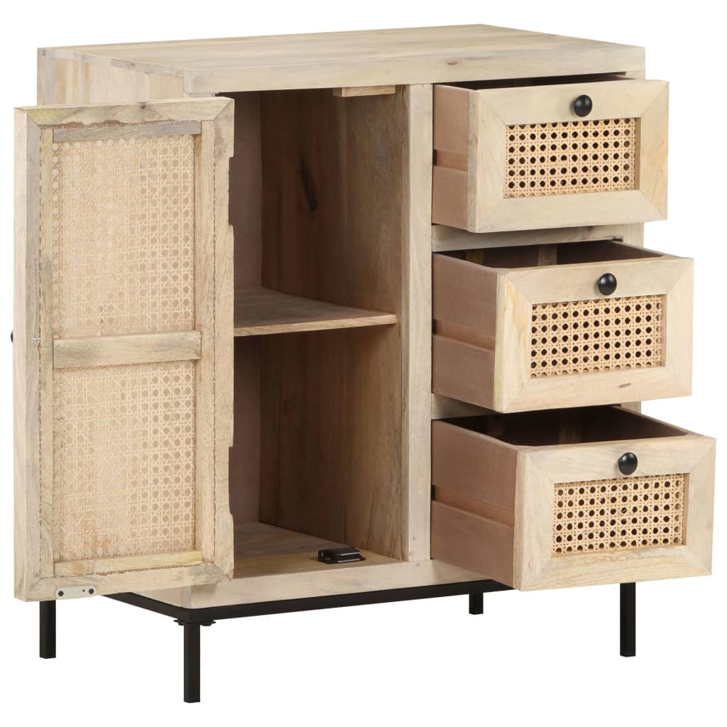 Buffet 60x35x70 cm Bois de manguier massif et canne naturelle - XIOS