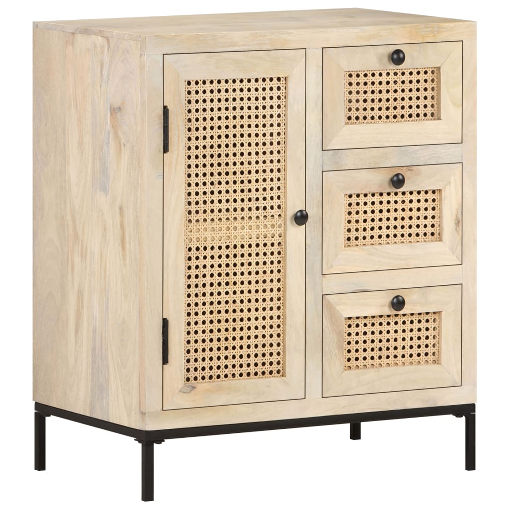Buffet 60x35x70 cm Bois de manguier massif et canne naturelle - XIOS