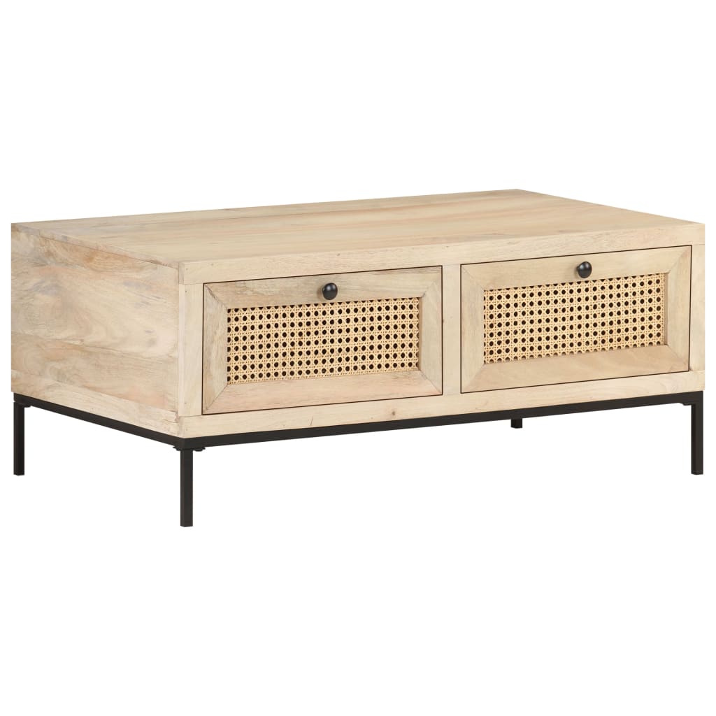 Table basse 90x50x37 cm Bois de manguier et canne naturelle - XIOS