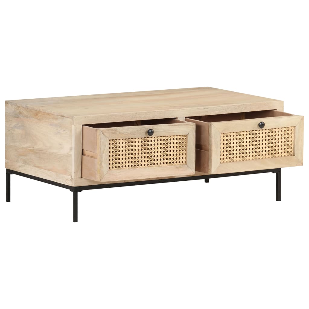 Table basse 90x50x37 cm Bois de manguier et canne naturelle - XIOS