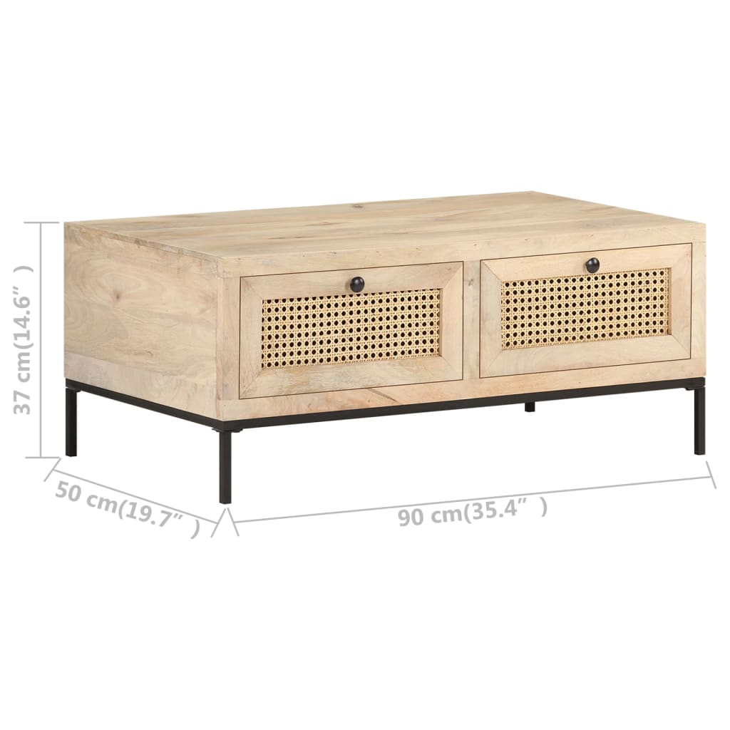 Table basse 90x50x37 cm Bois de manguier et canne naturelle - XIOS