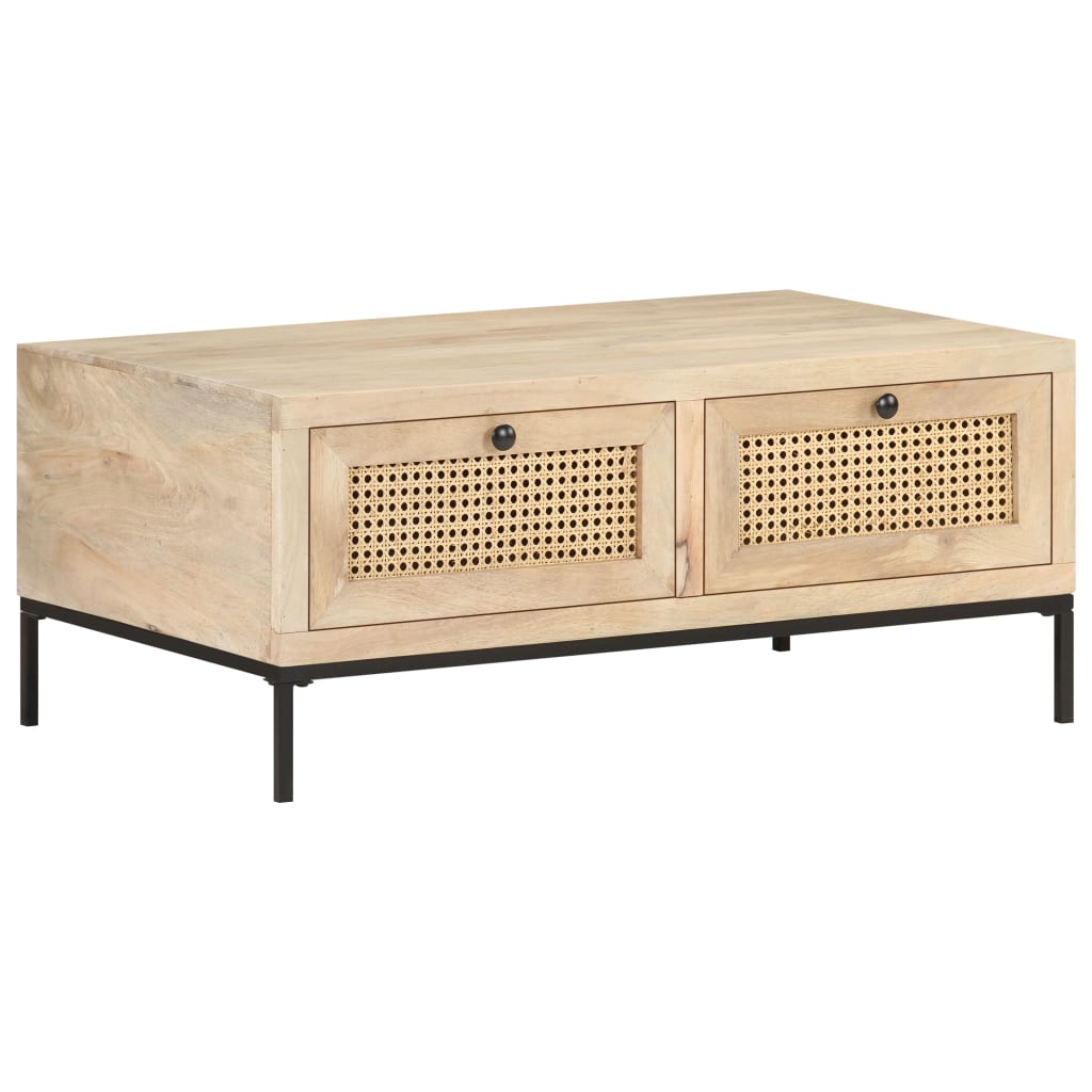 Table basse 90x50x37 cm Bois de manguier et canne naturelle - XIOS