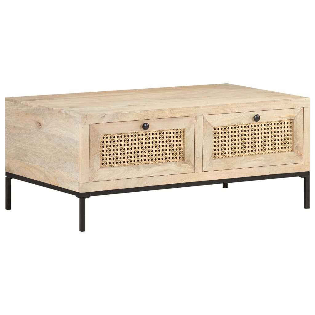 Table basse 90x50x37 cm Bois de manguier et canne naturelle - XIOS