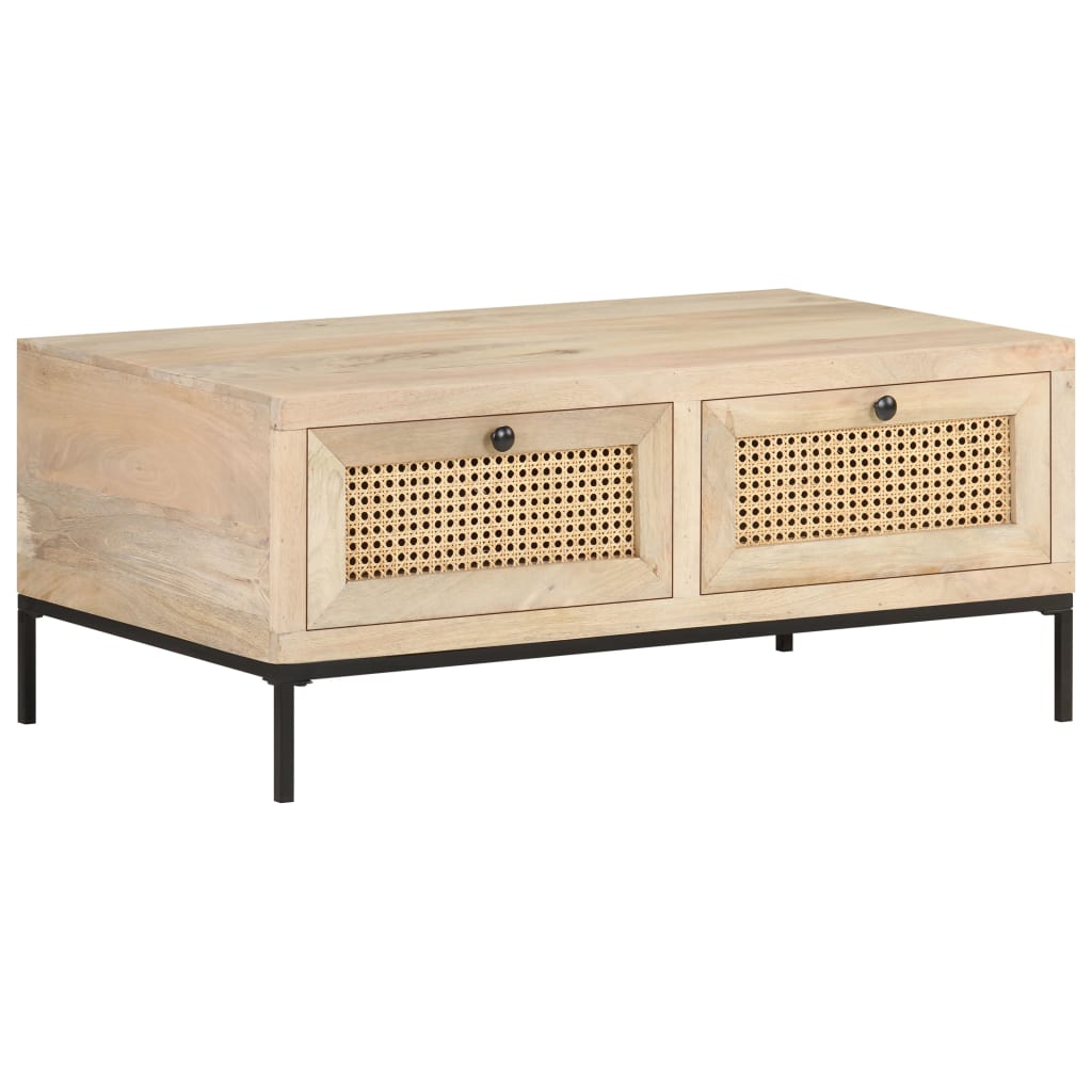 Table basse 90x50x37 cm Bois de manguier et canne naturelle - XIOS