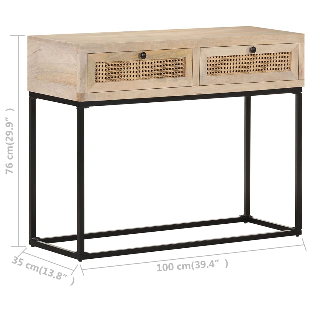 Table console 100x35x76 cm Bois de manguier et canne naturelle - XIOS