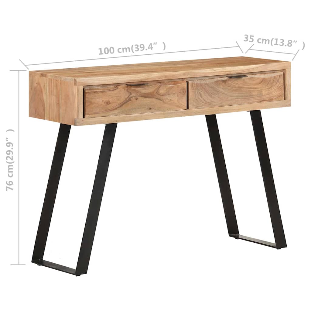 Table console 100x35x76 cm Bois d'acacia avec bord naturel - XIOS