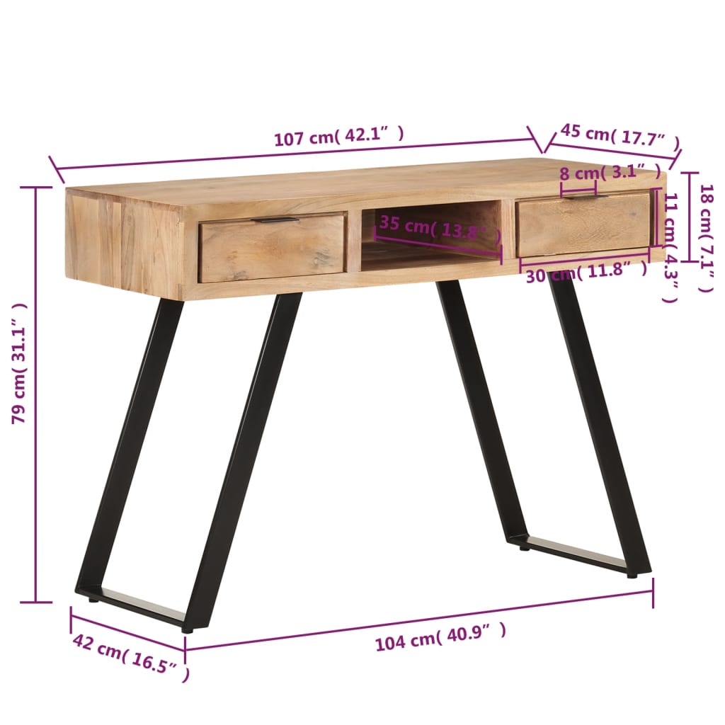 Bureau 107x45x79 cm Bois d'acacia solide avec bord naturel - XIOS
