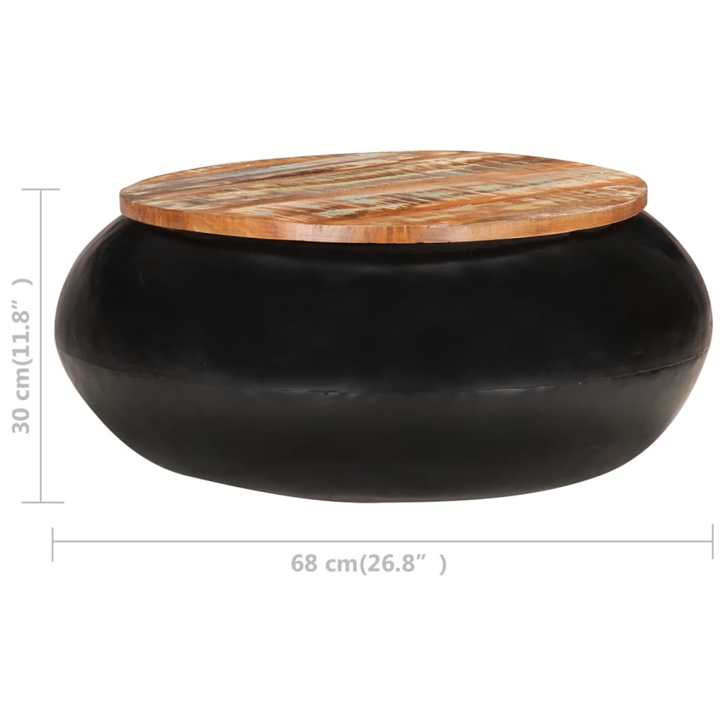 Table basse Noir 68x68x30 cm Bois de récupération solide - XIOS