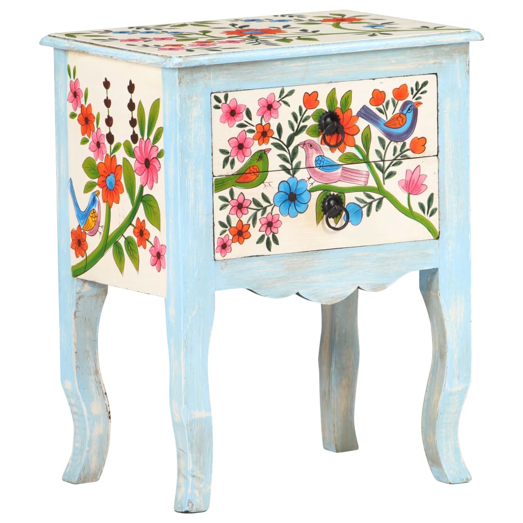 Table de chevet peinte à la main 40x30x50 cm Bois de manguier