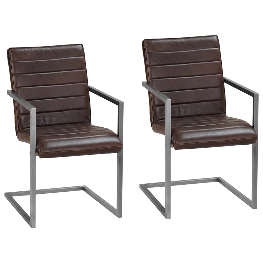 Chaises à manger cantilever lot de 2 marron cuir véritable