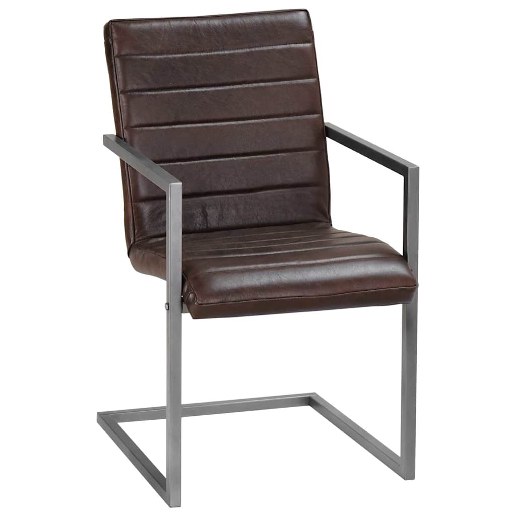 Chaises à manger cantilever lot de 2 marron cuir véritable