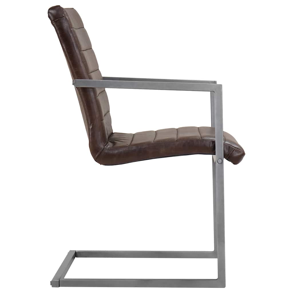 Chaises à manger cantilever lot de 2 marron cuir véritable