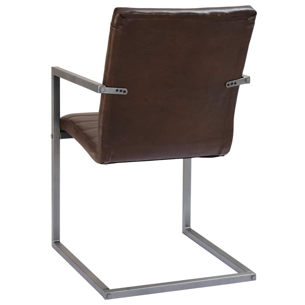 Chaises à manger cantilever lot de 2 marron cuir véritable
