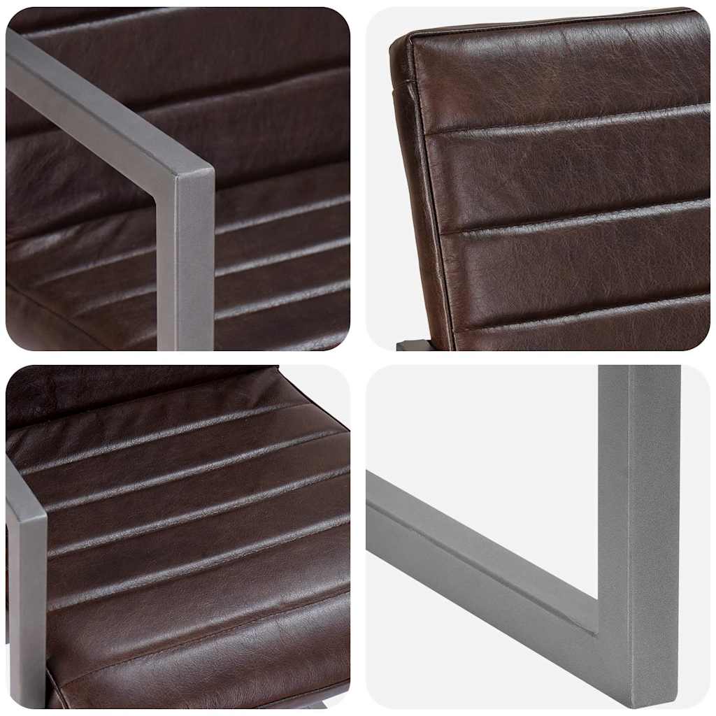 Chaises à manger cantilever lot de 2 marron cuir véritable