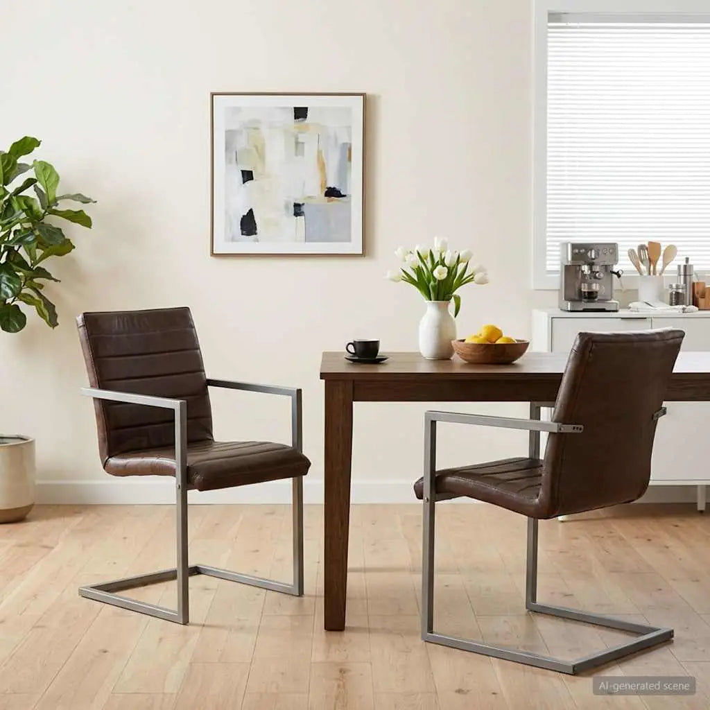 Chaises à manger cantilever lot de 2 marron cuir véritable - XIOS