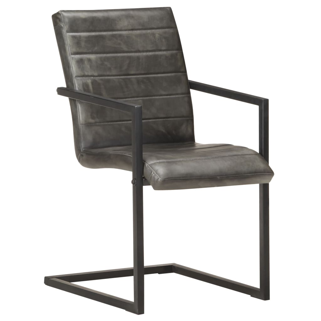 Chaises à manger cantilever lot de 2 gris cuir véritable - XIOS