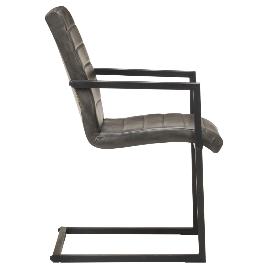 Chaises à manger cantilever lot de 2 gris cuir véritable - XIOS