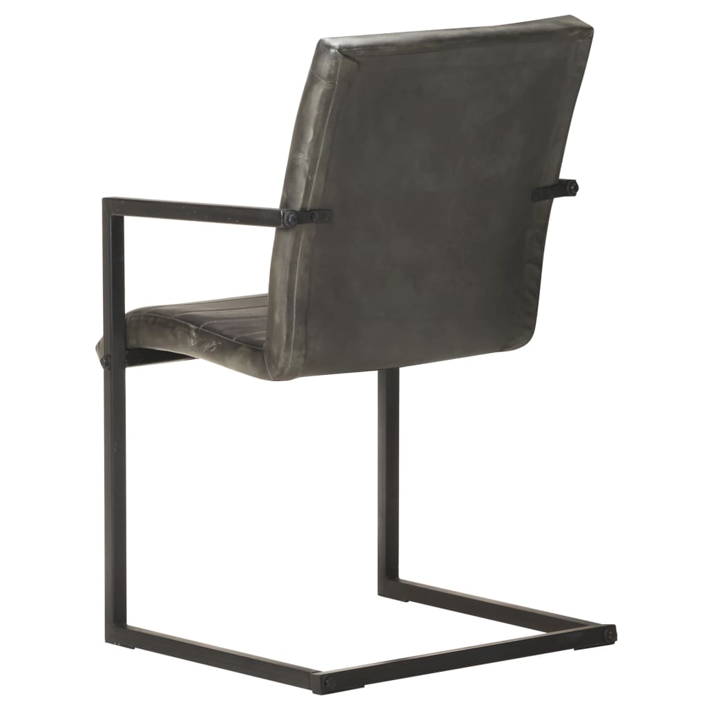 Chaises à manger cantilever lot de 2 gris cuir véritable - XIOS