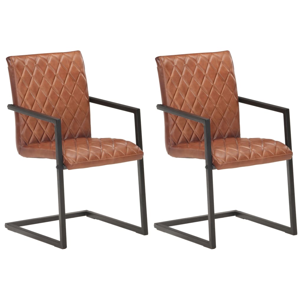 Chaises à manger cantilever lot de 2 marron cuir véritable - XIOS