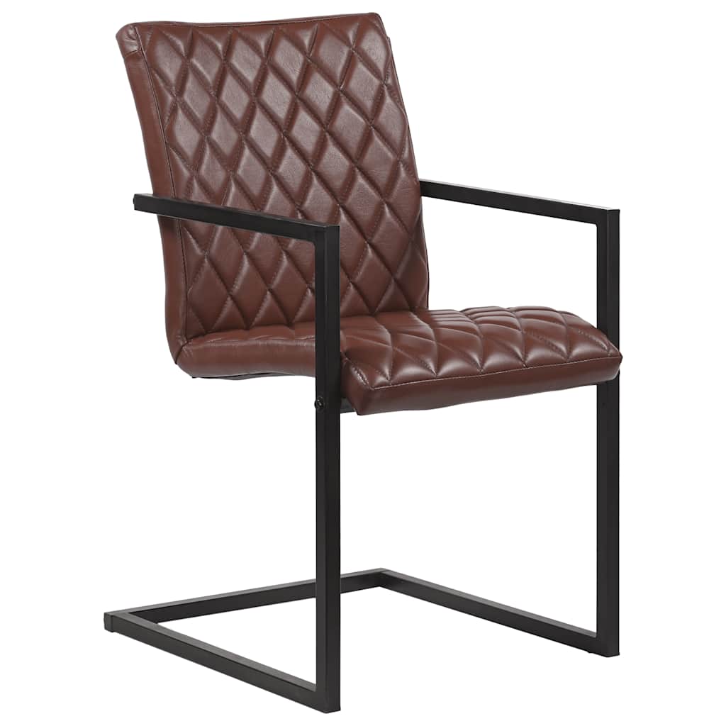 Chaises à manger cantilever lot de 2 marron cuir véritable - XIOS