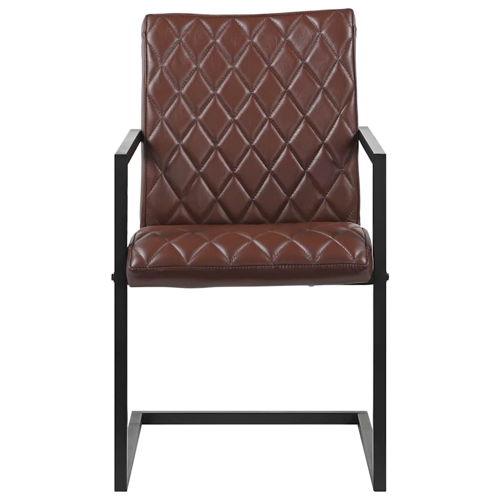 Chaises à manger cantilever lot de 2 marron cuir véritable