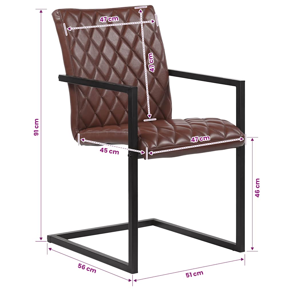 Chaises à manger cantilever lot de 2 marron cuir véritable - XIOS