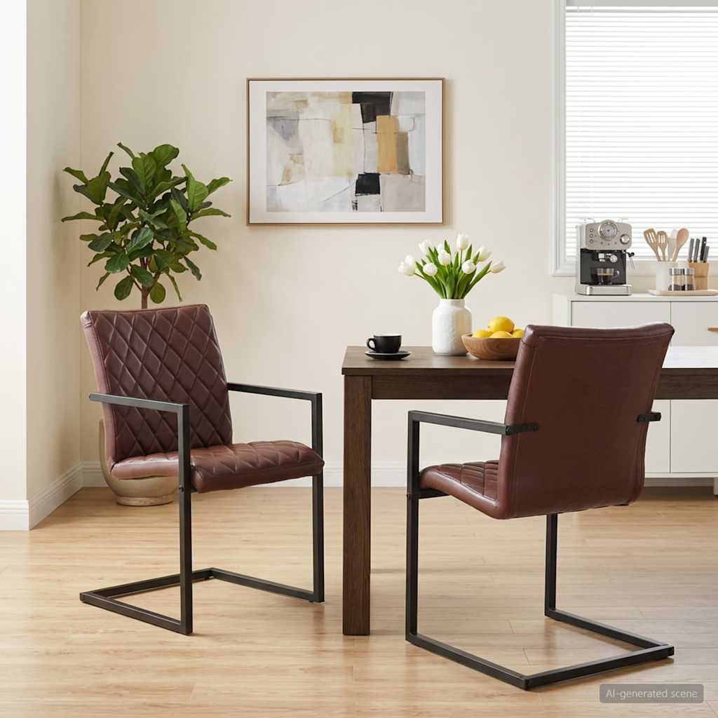 Chaises à manger cantilever lot de 2 marron cuir véritable