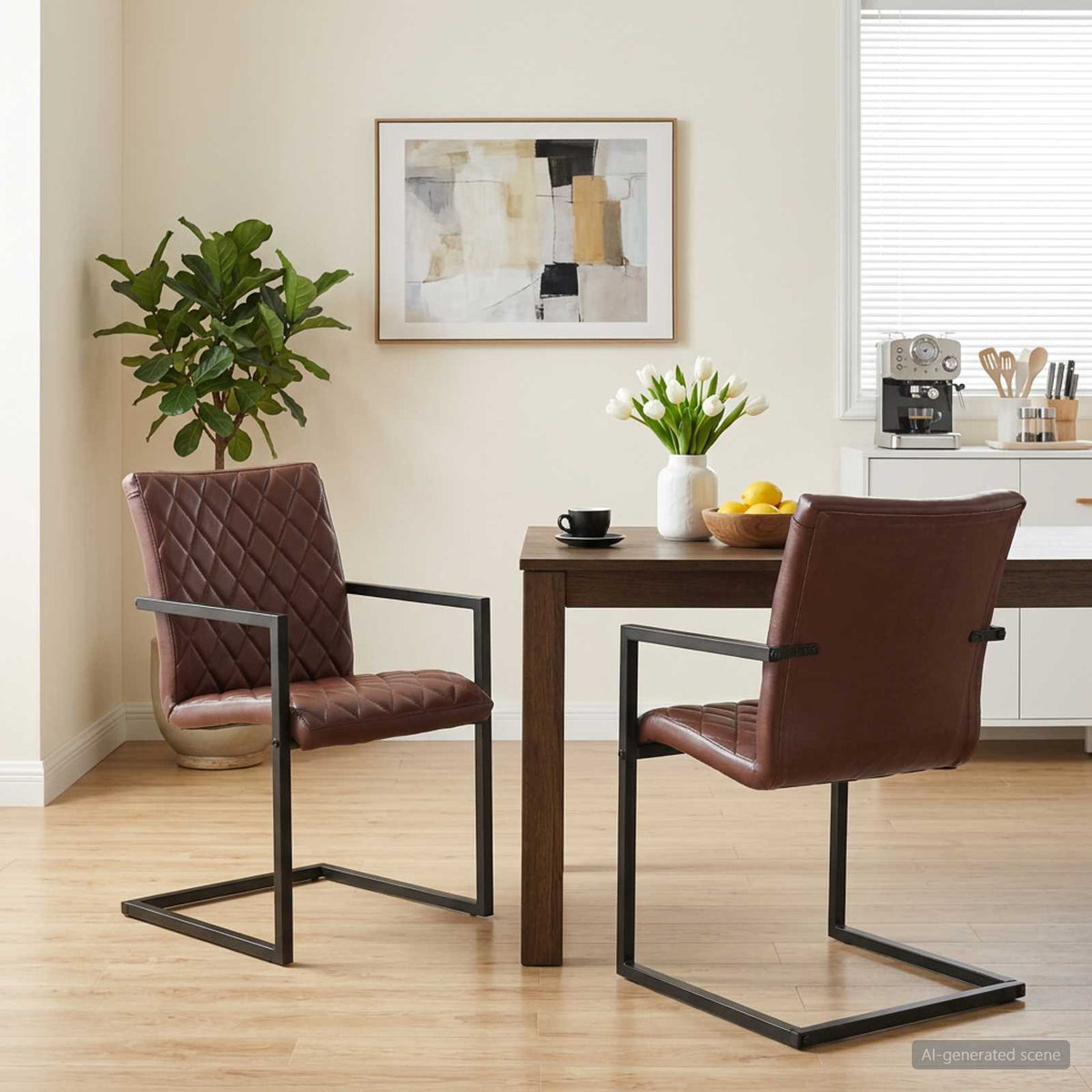 Chaises à manger cantilever lot de 2 marron cuir véritable