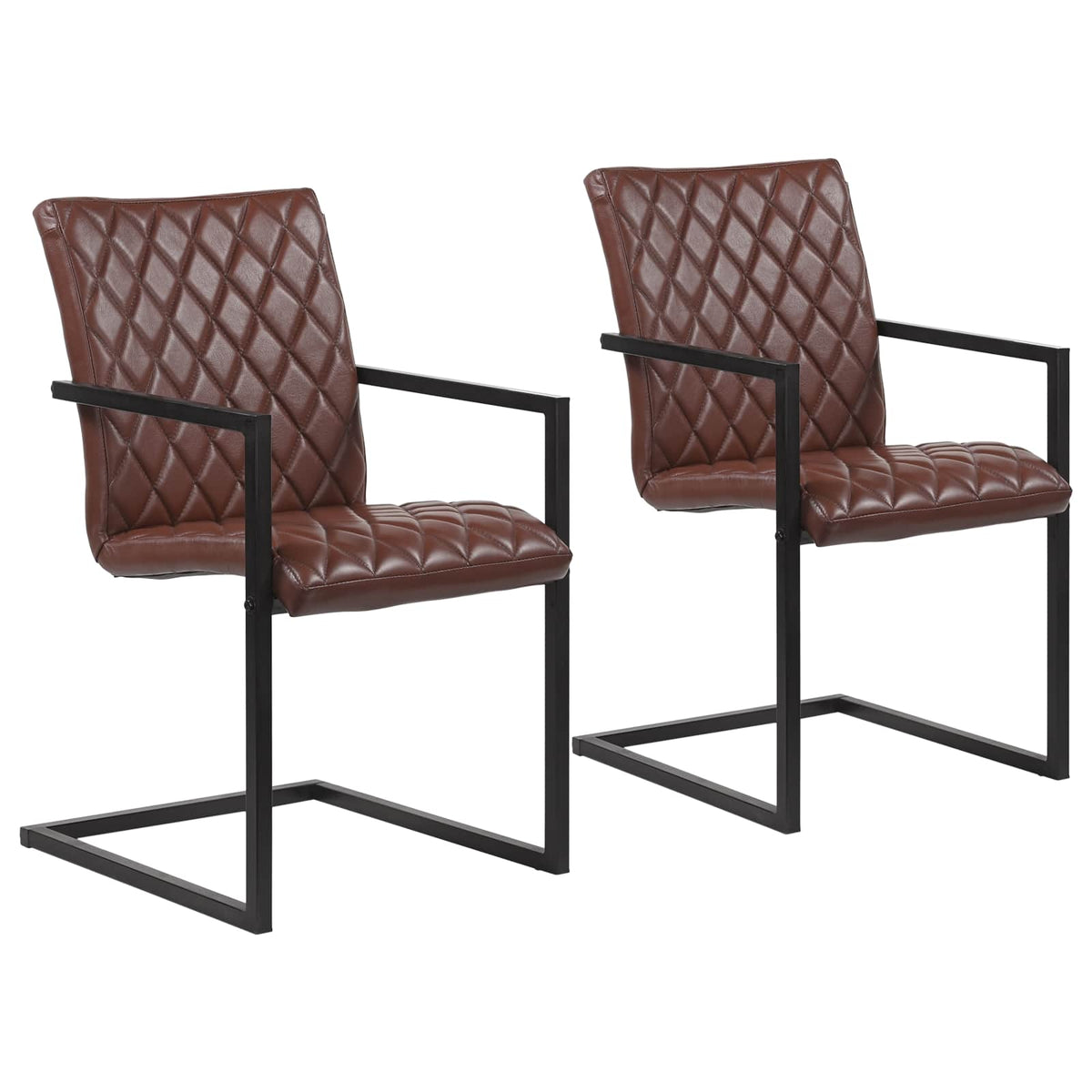 Chaises à manger cantilever lot de 2 marron cuir véritable