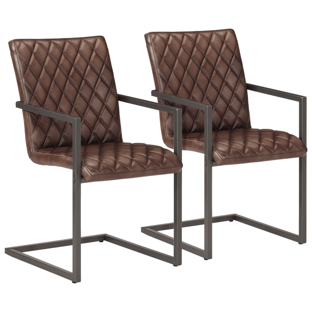 Chaises à manger cantilever lot de 2 marron cuir véritable - XIOS