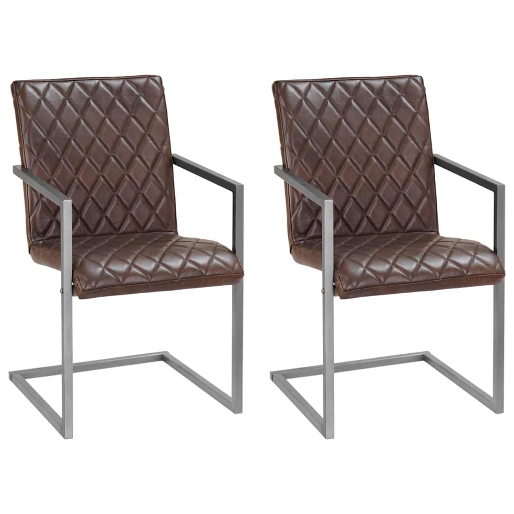 Chaises à manger cantilever lot de 2 marron cuir véritable