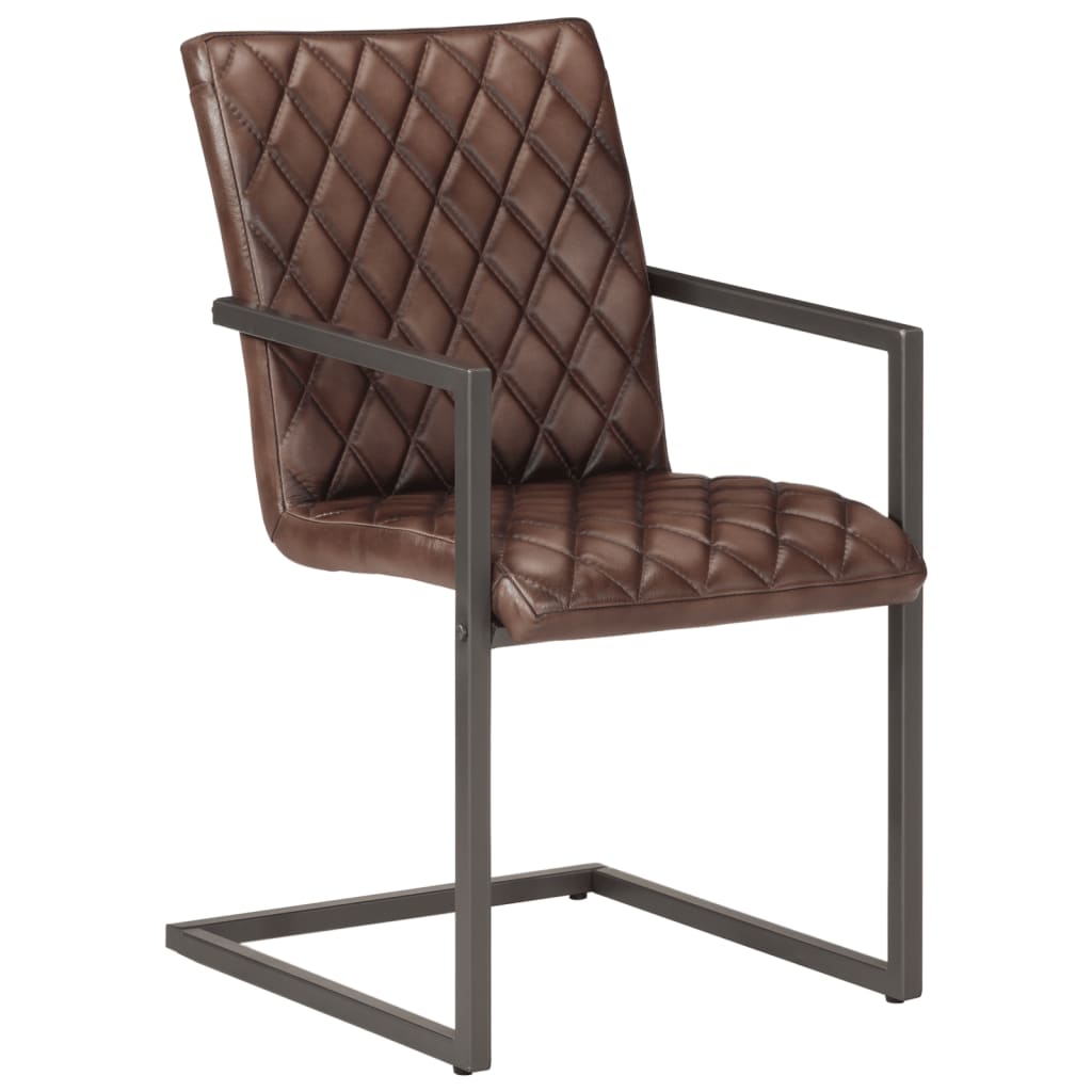 Chaises à manger cantilever lot de 2 marron cuir véritable - XIOS