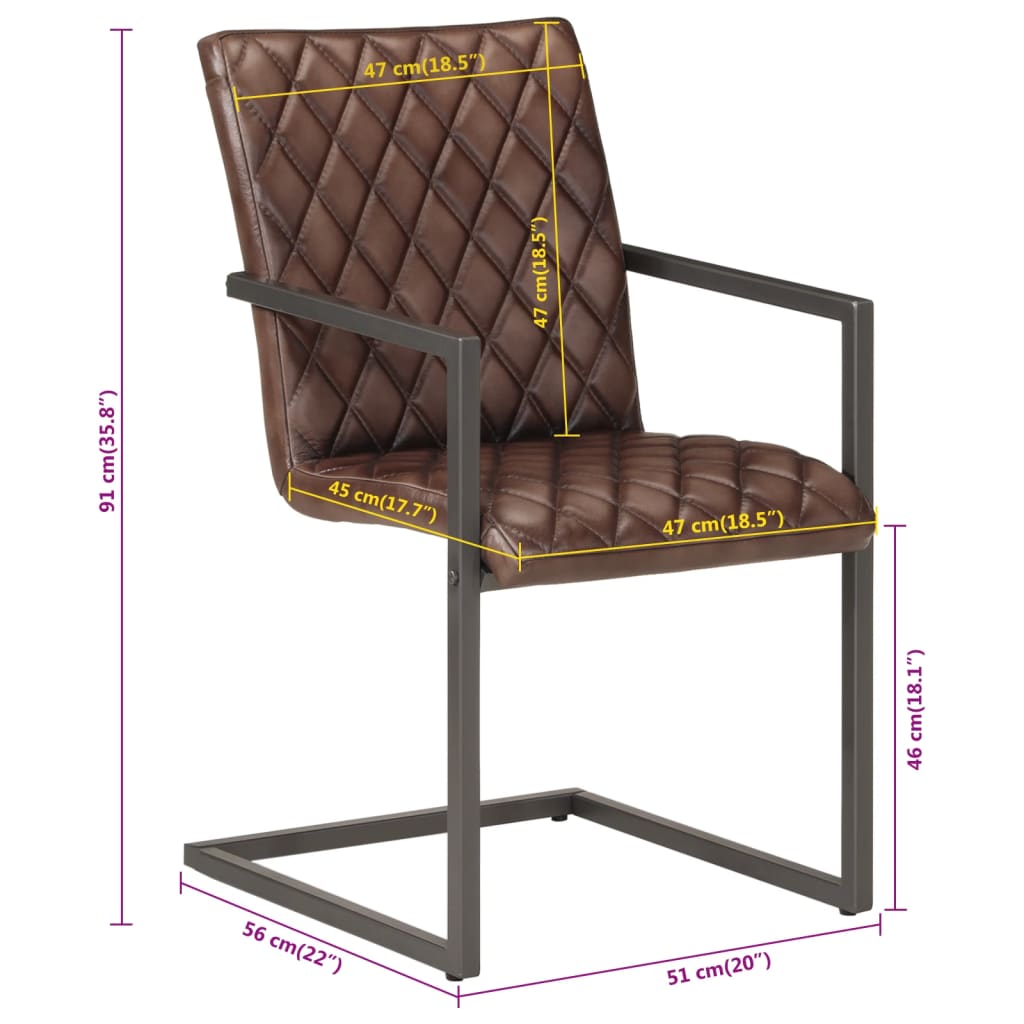 Chaises à manger cantilever lot de 2 marron cuir véritable - XIOS
