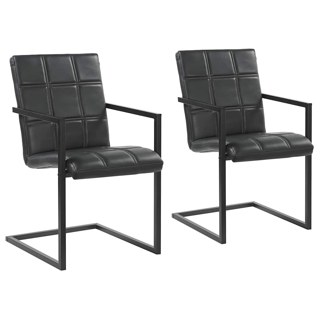 Chaises à manger cantilever lot de 2 noir cuir véritable