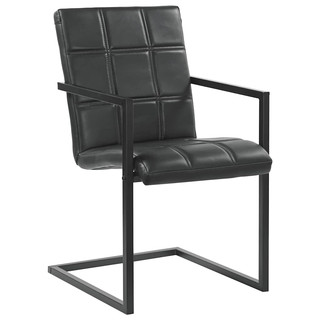 Chaises à manger cantilever lot de 2 noir cuir véritable - XIOS
