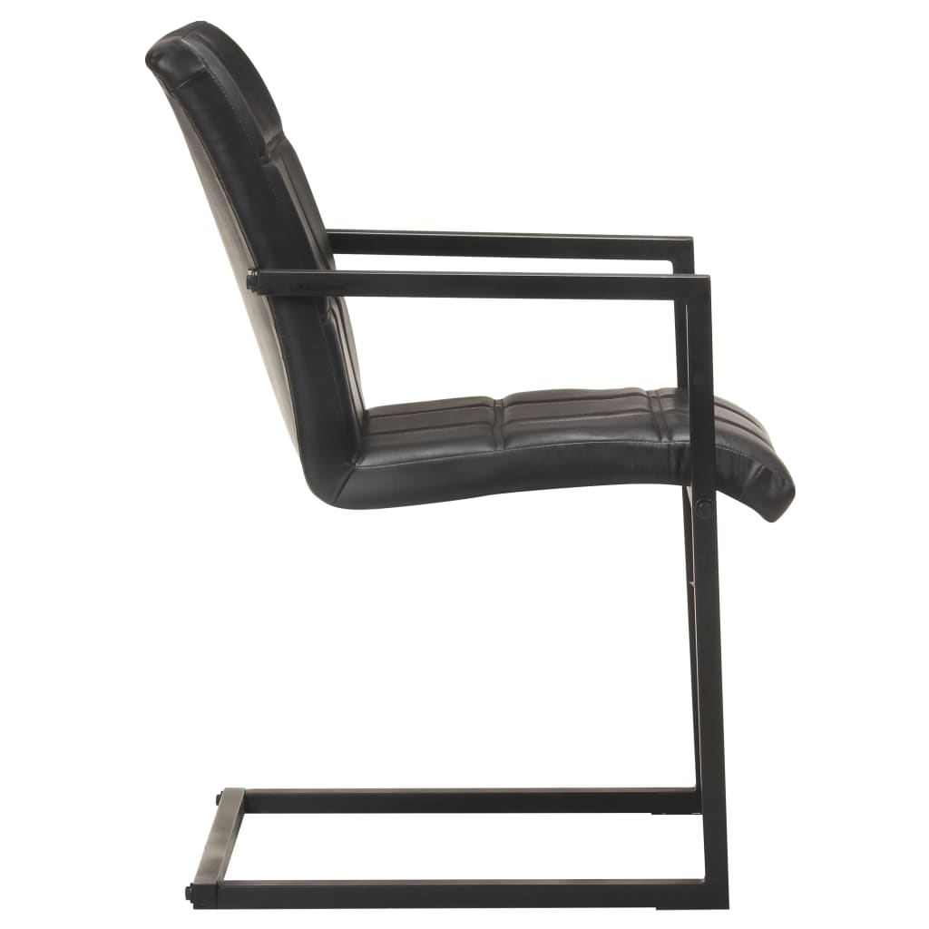 Chaises à manger cantilever lot de 2 noir cuir véritable - XIOS