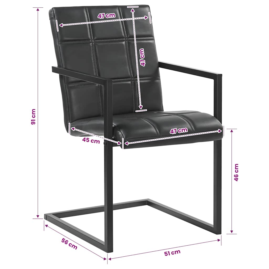 Chaises à manger cantilever lot de 2 noir cuir véritable - XIOS